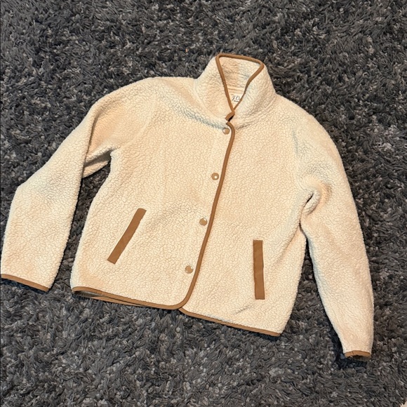 J. Crew Cream Teddy Jacket with Brown Trim - Picture 3 of 4